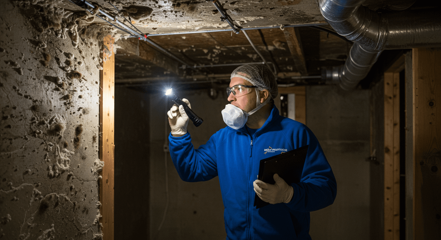 Mold Inspector Examining a Basement