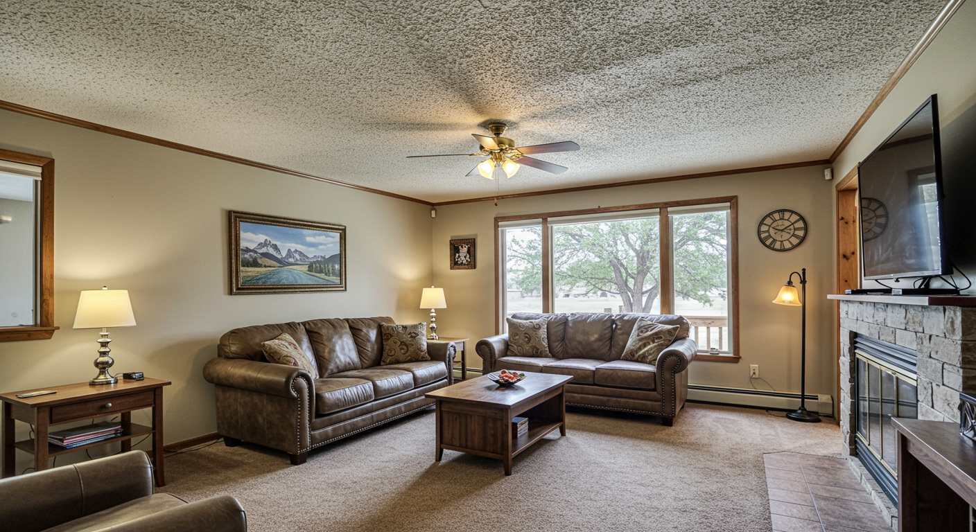 Cozy Living Room with Popcorn Ceiling